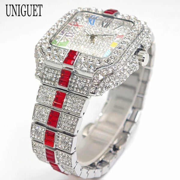 2025 Men's Luxury Watch – Rainbow Dial, Diamond Bling, Waterproof, Hip Hop Style
