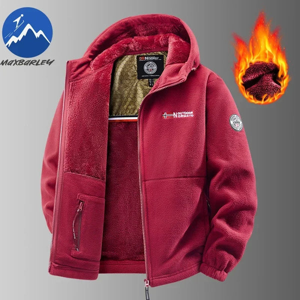 Men's Norwegian Fleece Hooded Jacket – Thick Plus Size Autumn/Winter Outdoor Coat, Warm Couple Fleece Outerwear