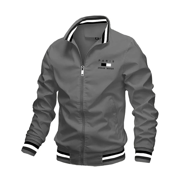 Men's Oversized Bomber Jacket – Spring Autumn Varsity Coat, Zipper, Stand Collar, Designer
