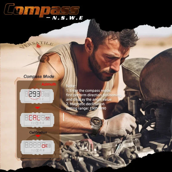 The NORTH EDGE MARS Pro is a rugged, multifunctional digital watch designed for outdoor enthusiasts, military use, and adventure seekers. It features a carbon fiber case, altimeter, barometer, compass, and 50M water resistanc