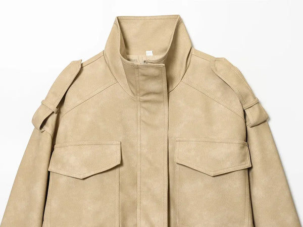 Women's Oversized Suede Bomber Jacket – Zip Up, Demi-Season, Winter Outerwear