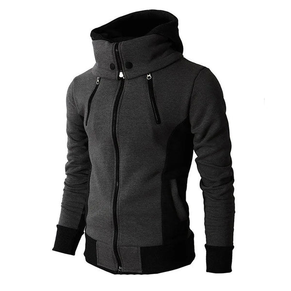 Men's Hooded Fleece Bomber Jacket – Autumn Winter Zip Coat, Scarf Collar, Slim Fit