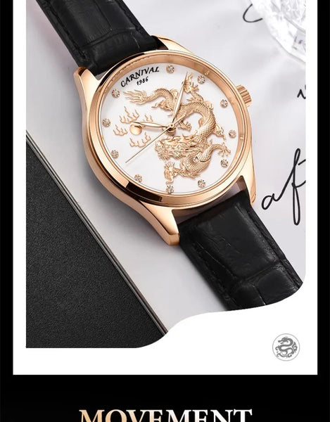 CARNIVAL Men’s Automatic Watch – NH36 Movement, Waterproof Mechanical Dress Wristwatch, Luxury Gold Dragon