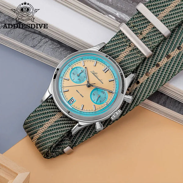 ADDIESDIVE Top Brand Man Watch BGW9 Super Luminous 10Bar Waterproof Bubble Mirror Glass VK64 Chronograph Quartz Steel Wristwatch