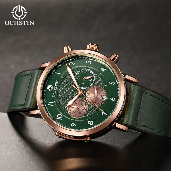 OCHSTIN Commander Men’s Watch – Quartz Movement, Magnetic Buckle, Waterproof, Leather-Rubber Strap