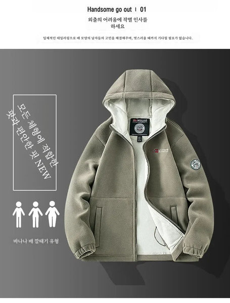 Norway Men's Plus Size Polar Fleece Jacket – Thick Double-Layer Hooded Winter Coat, Warm Fleece-Lined Outdoor Outerwear
