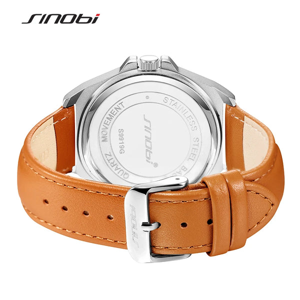 SINOBI Men’s Quartz Watch – Fashion Leather Strap, Waterproof, Top Brand Gift Wristwatch
