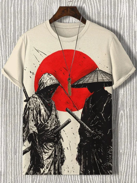 3D Japanese Ukiyo-e Graphic Tee – Casual O-Neck Shirt for Men