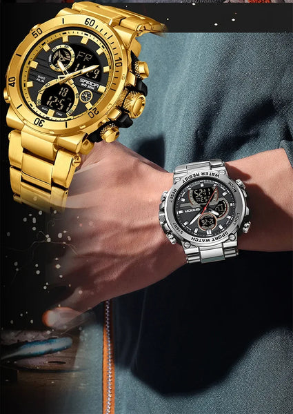 Solar-Powered Business Watch – Dual Display, Steel Band, Luminous Hands