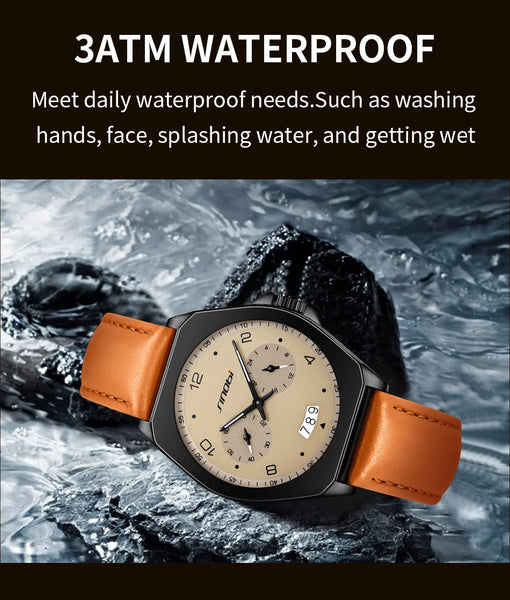 SINOBI Men’s Quartz Watch – Fashion Leather Strap, Waterproof, Top Brand Gift Wristwatch
