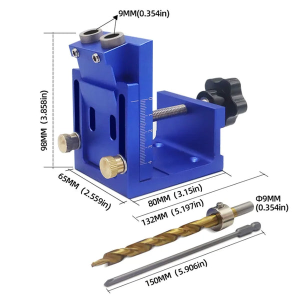 Pocket Hole Drill Guide Dowel Jig, Aluminium Oblique Hole Locator Drilling Kit Woodworker DIY Tools with 9mm Drill Bit