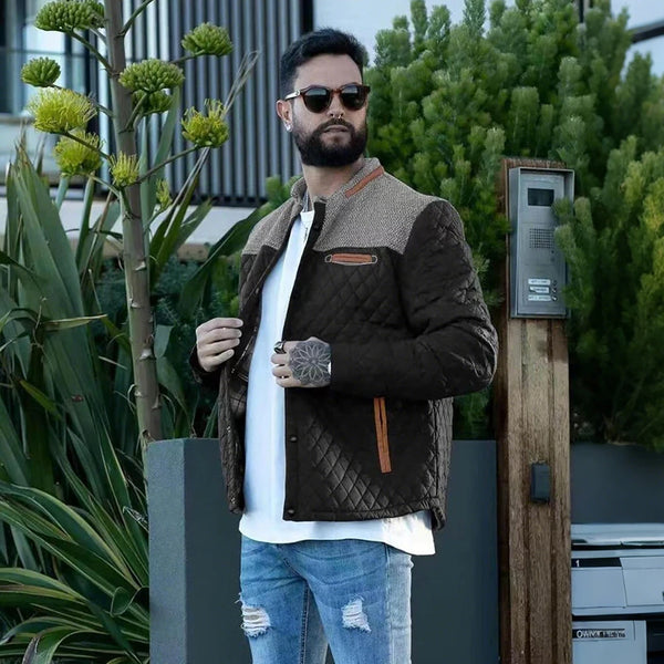 Men's Diamond Quilted Bomber Jacket – Lightweight Puffer, Button Down Overshirt, US Size