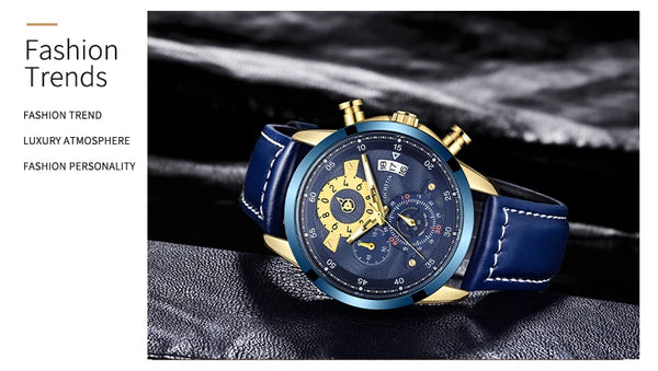 OCHSTIN Men’s Quartz Watch – Waterproof, Leather-Covered Rubber Strap, Classic Casual Wristwatch