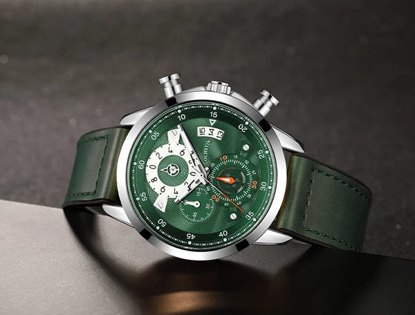 OCHSTIN Men’s Quartz Watch – Waterproof, Leather-Covered Rubber Strap, Classic Casual Wristwatch