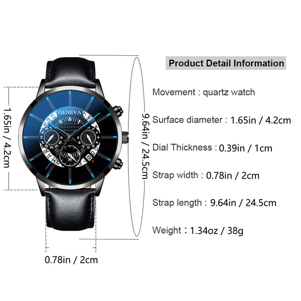 3pcs Men's Fashion Atmospheric Simple Trend Large Disc Business Quartz Watch High-end Luxury Blue Bracelet Two-Piece Set