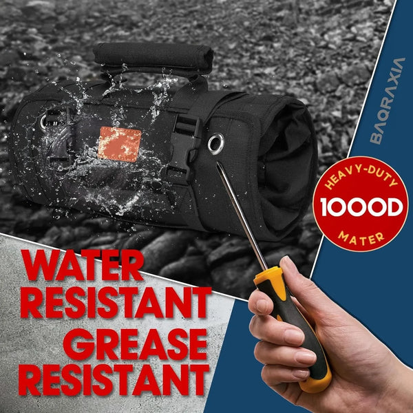 Heavy Duty Roll Up Tool Bag Portable Tool Organizer with 2 Small Pouches for Mechanics Foldable Storage Solution