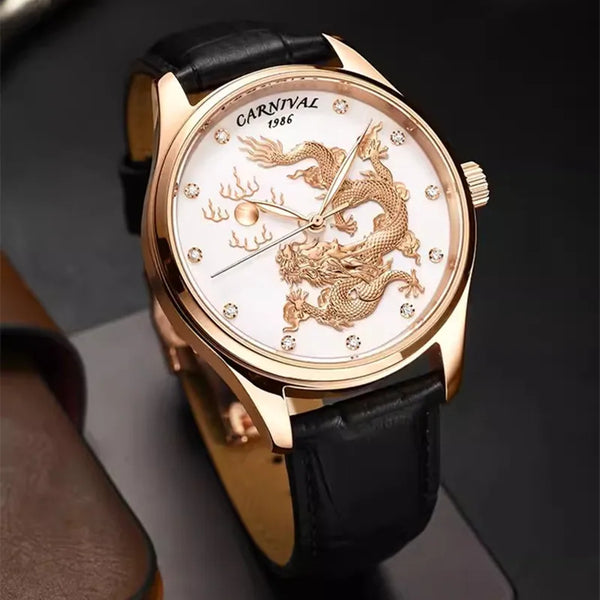 CARNIVAL Men’s Automatic Watch – NH36 Movement, Waterproof Mechanical Dress Wristwatch, Luxury Gold Dragon