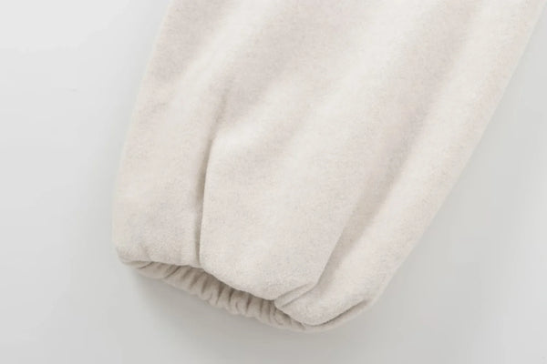 HXAO Women's Cropped Bomber Jacket – Faux Wool Zip-Up Coat, Long Sleeve Autumn/Winter Outerwear in Gray & Beige