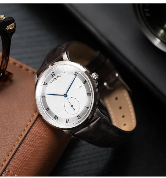 Carnival Men’s Luxury Watch – Automatic Mechanical, Waterproof, Rose Gold/Silver, Calendar