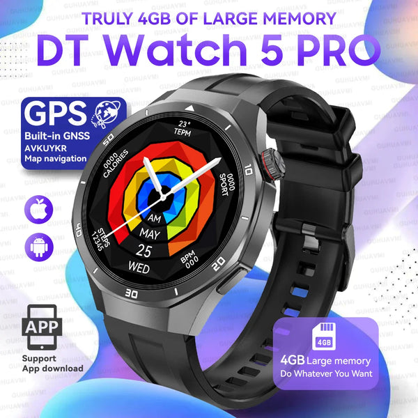 2025 For Android iOS Watch DT5pro Smart Watch 4GB Big Memory GPS Navigation MP3/MP4 Player APP Download Sports trackr Smartwatch