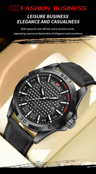 VA VA VOOM Men's Sport Quartz Watch – Military Style, Calendar, Waterproof, Leather