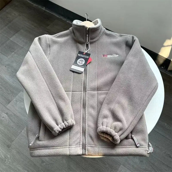 Norway Men’s Winter Fleece Jacket Coat – Thick Warm Casual Zip-Up, Stand Collar, Ameika Style