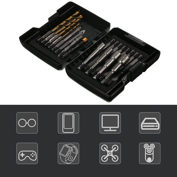The 15PCS Drill & Screwdriver Bit Set is a compact, versatile kit designed for power tools, ideal for drilling into wood, metal, steel, and handling security screws. It’s perfect for DIY tasks, furniture assembly, and gener
