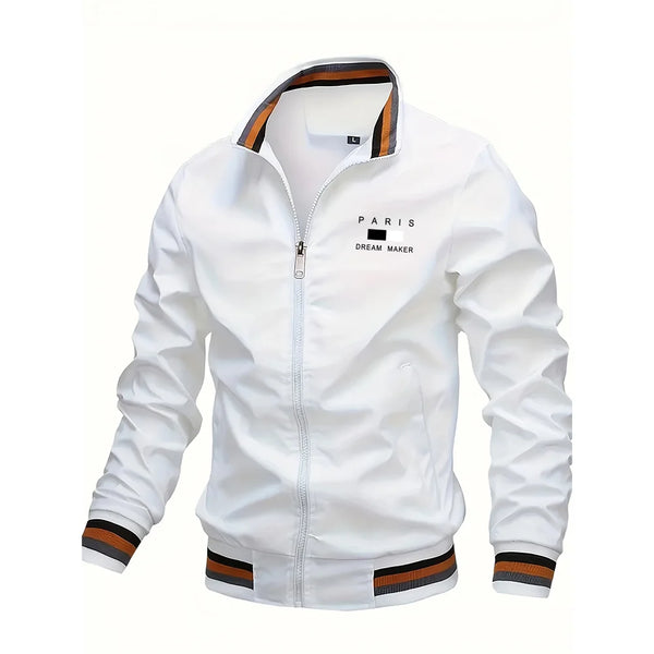 Men's Oversized Bomber Jacket – Spring Autumn Varsity Coat, Zipper, Stand Collar, Designer