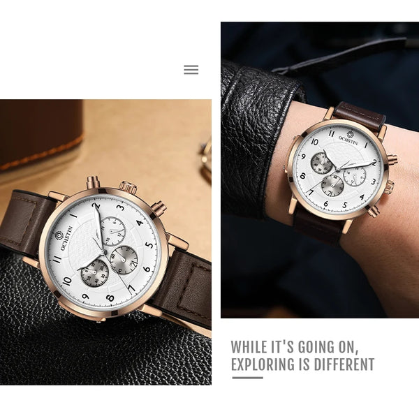 OCHSTIN Commander Men’s Watch – Quartz Movement, Magnetic Buckle, Waterproof, Leather-Rubber Strap