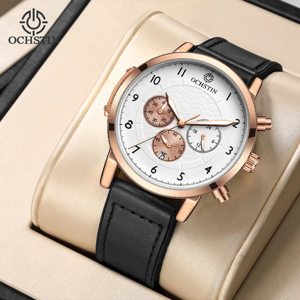 OCHSTIN Commander Men’s Watch – Quartz Movement, Magnetic Buckle, Waterproof, Leather-Rubber Strap