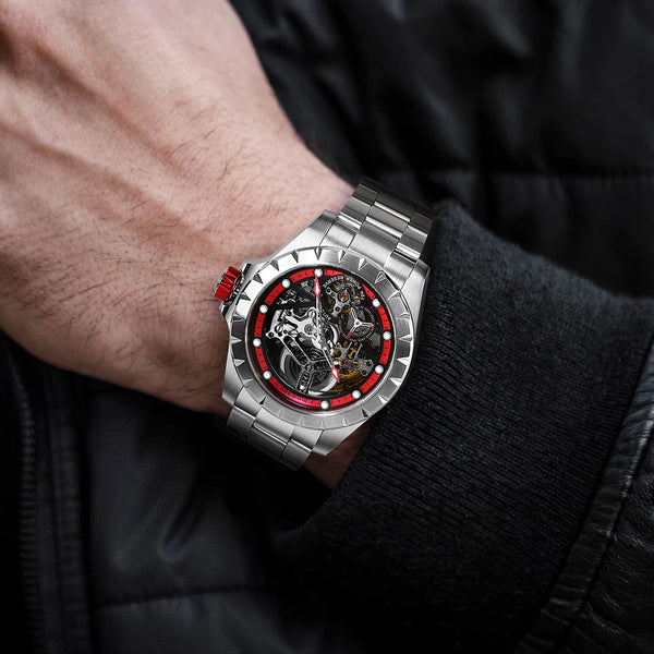 Boderry Windmill Men's Skeleton Watch – Automatic Mechanical Waterproof Sports Wristwatch, Stylish Fashion Timepiece