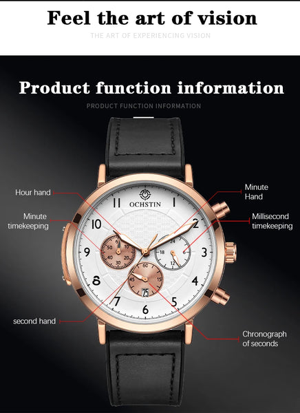 OCHSTIN Commander Men’s Watch – Quartz Movement, Magnetic Buckle, Waterproof, Leather-Rubber Strap