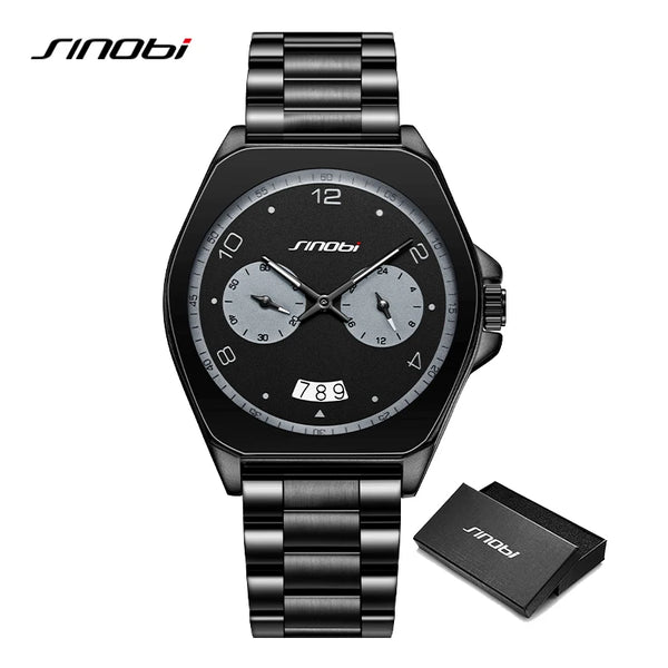 SINOBI Men’s Quartz Watch – Fashion Leather Strap, Waterproof, Top Brand Gift Wristwatch