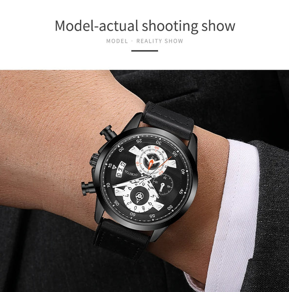 OCHSTIN Men’s Quartz Watch – Waterproof, Leather-Covered Rubber Strap, Classic Casual Wristwatch