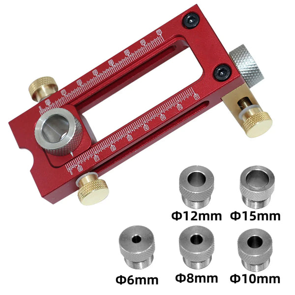 2 In 1 Drill Guide Doweling Jig Bed Cabinet Screw Punch Locator Woodworking Hole Drill Bit Set 5-Hole 6/8/10/12/15mm Pin Fixture