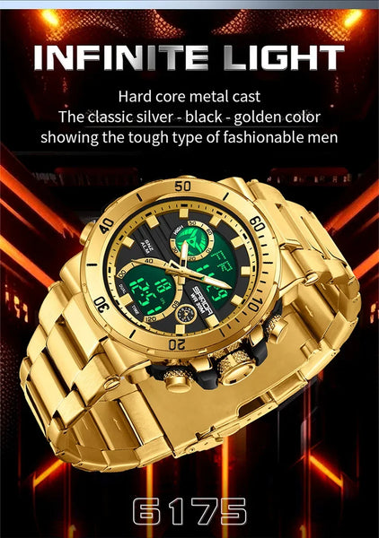 Solar-Powered Business Watch – Dual Display, Steel Band, Luminous Hands