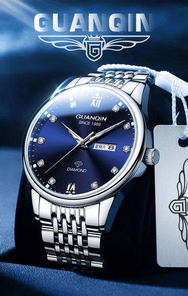 GUANQIN Men's Luxury Quartz Watch – Dual-Language Date, Waterproof, Luminous