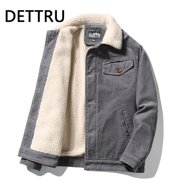 New Men Warm Corduroy Jackets And Coats Fur Collar Winter Casual Jacket Outwear Male Thermal