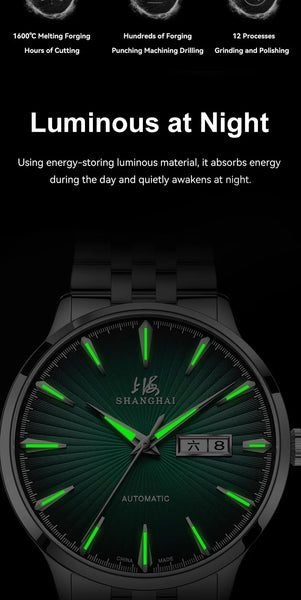 Shanghai Men's Luxury Automatic Watch – Sapphire, Double Calendar, Waterproof