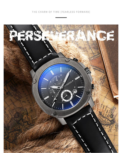 OCHSTIN Men’s Quartz Chronograph Watch – Waterproof, Leather Strap, Multifunction, Casual Business Style