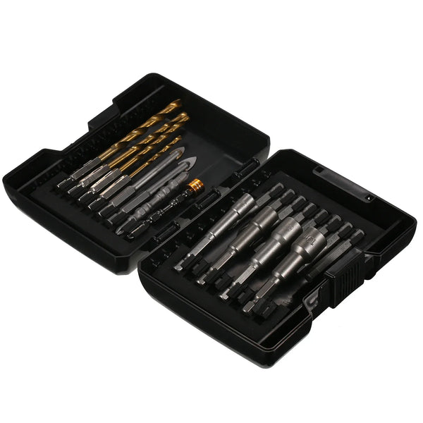The 15PCS Drill & Screwdriver Bit Set is a compact, versatile kit designed for power tools, ideal for drilling into wood, metal, steel, and handling security screws. It’s perfect for DIY tasks, furniture assembly, and gener