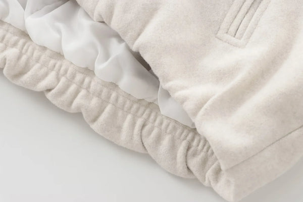 HXAO Women's Cropped Bomber Jacket – Faux Wool Zip-Up Coat, Long Sleeve Autumn/Winter Outerwear in Gray & Beige