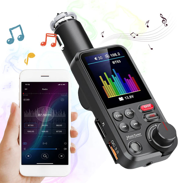 1.8 Inch Music Player Treble Bass Sound Bluetooth-Compatible Car Wireless USB Fast Charger AUX Auto Aux Radio Hands Free Car Kit