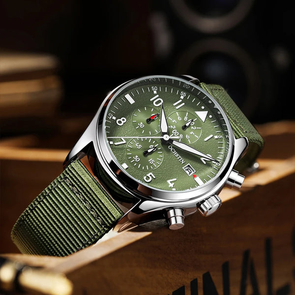 OCHSTIN Men’s Sports Watch – Waterproof Quartz, Calendar, Three-Eye Dial, Leather Strap, Fashion Casual