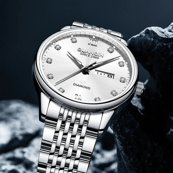 GUANQIN Men's Luxury Quartz Watch – Dual-Language Date, Waterproof, Luminous