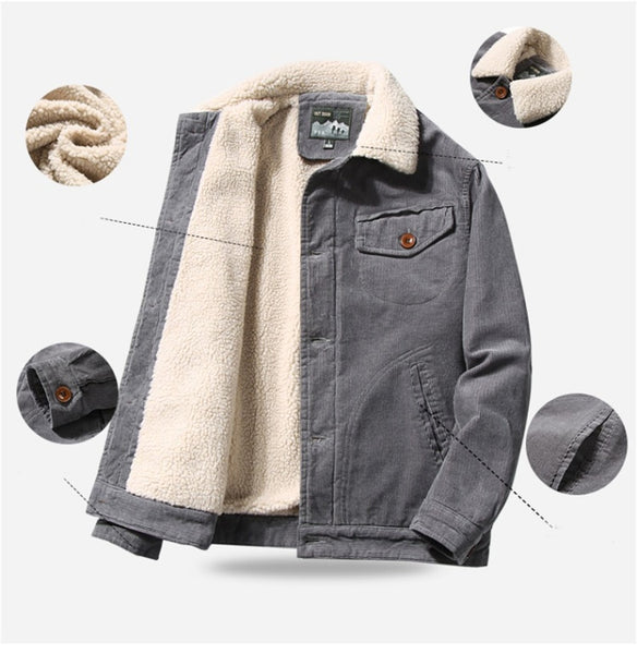 High Quality 2022 Jackets Men&#39;s Winter Plus Velvet Jacket Corduroy Tooling Casual Parka Korean Fashion Solid Color Cotton Jacket