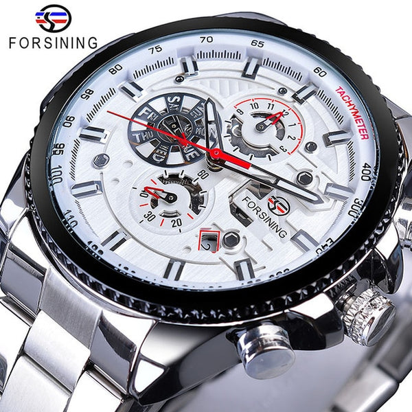 Forsining Blue Ocean Design Silver Steel 3 Dial Calendar Display Mens Automatic Mechanical Sport Wrist Wristwatches Top Brand Luxury-kopara2trade.myshopify.com-