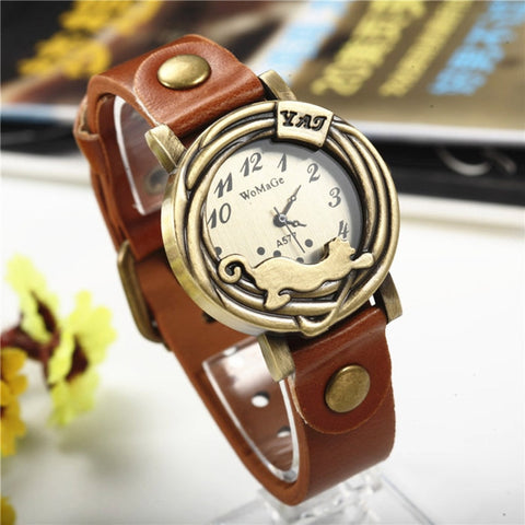 Hot Sale Vintage Leather Strap Watches Brand Quality Round Dail Quartz Watch Brown & White & Red Band for Women and Men Dress-kopara2trade.myshopify.com-