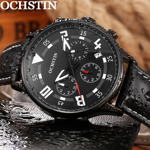 OCHSTIN Top Luxury Brand Chronograph Man Wristwatch Calendar Genuine Leather Men Quartz Wristwatch Military Army Sport Male  050-kopara2trade.myshopify.com-