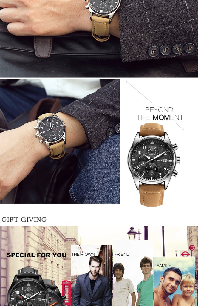 Mens Chronograph Wrist Watch Waterproof Auto Date Black Top Luxury Brand Leather Males Quartz Frosted Dial NEW-kopara2trade.myshopify.com-
